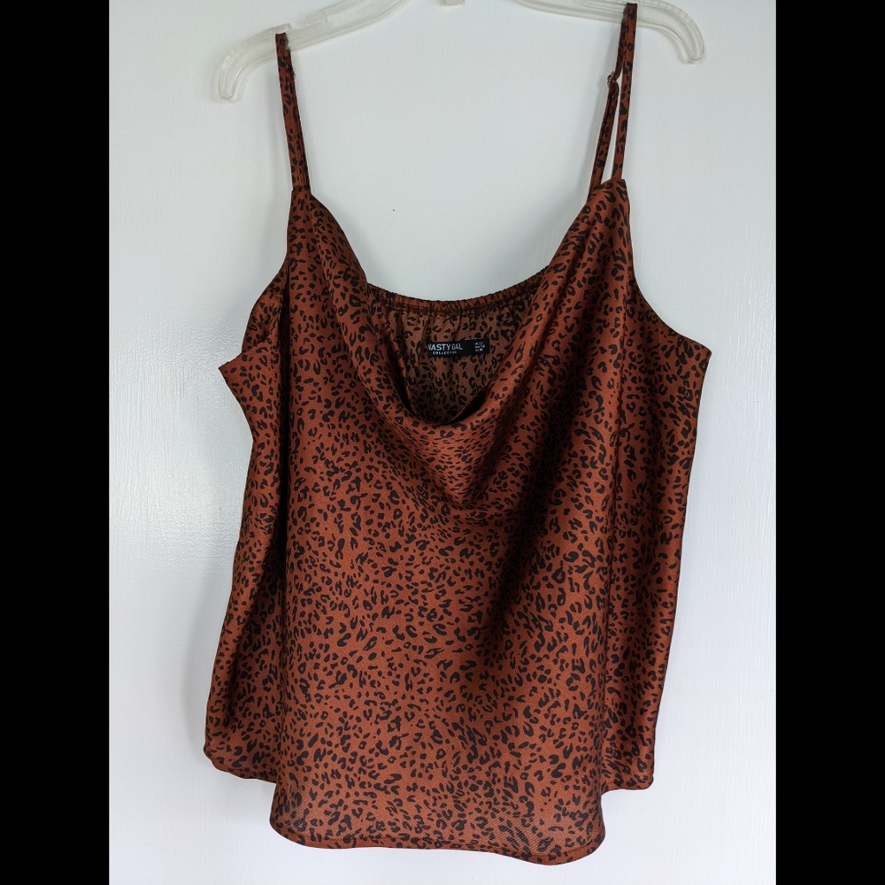 Nasty Gag Orange Leopard Print Cowl Neck Tank Top